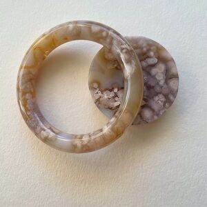 Madagascan Sakura Flower Agate Bangle + Base Set